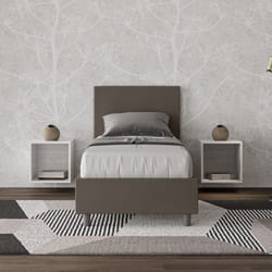 Letto singolo contenitore imbottito 80x190 similpelle cappuccino Adele