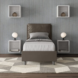 Letto singolo contenitore imbottito 80x190 similpelle cappuccino Antea