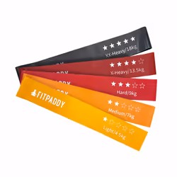 FITPADDY Fasce Elastiche - kit 5 pezzi, Nero, Arancione, Rosso, Giallo, Lieve - Media - Pesante, 5 pz, Lattice, 4,5 kg, 18 kg