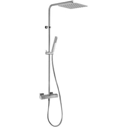 Colonna doccia Jacuzzi rubinetteria Glint con miscelatore termostatico soffione ultrapiatto 25x25 cm e doccia monogetto