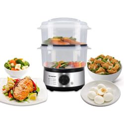Beper - BC.261 Vaporiera da 5 litri - Vaporiera Elettrica Con Timer per Cottura al Vapore di Riso, Pesce, Ravioli, Verdure, Carne - bfa Free