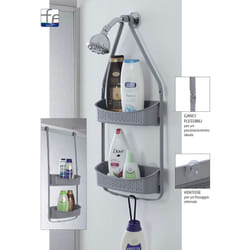 Iperbriko - mensola doccia in pvc 2 ripiani con ganci porta oggetti bianco/grigio/tortora, 'Tortora'