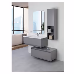 Mobile da bagno sospeso 90cm grigio con 2 cassetti separati e specchio Pastello Feridras 803003 Il mobile da bagno sospeso 90 ...