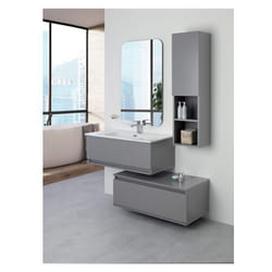 Mobile da bagno sospeso 90cm grigio con 2 cassetti separati Pastello Feridras