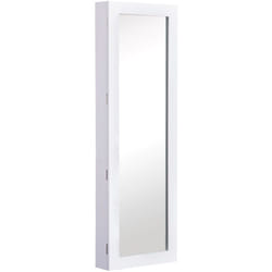 Homcom - Mobile Portagioie con Specchio a Parete, Ganci e Ripiani in Legno Bianco