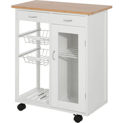Carrello da Cucina in Legno con Ruote Cassetti Cesti e Armadietto Bianco - Homcom