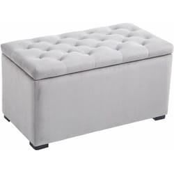 Homcom - Set 3 Pezzi Pouf Contenitore con 2 Sgabelli in Velluto Grigio