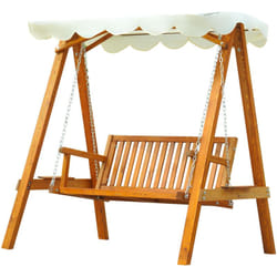 Outsunny - Dondolo da Giardino con Parasole in Tessuto Legno Massello