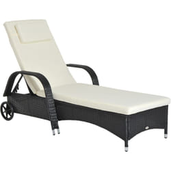 Outsunny - Lettino Prendisole in Rattan Schienale Regolabile con Ruote