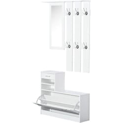 HOMCOM Mobile da Ingresso Appendiabiti Moderno con Scarpiera e Specchio Bianco