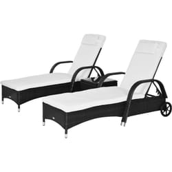 Outsunny - Set 2 Sdraio da Giardino e Tavolino Basso in Rattan pe Marrone Nero