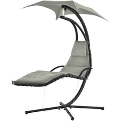 Outsunny - easycomfort sdraio da giardino a dondolo relax chaise longue di lusso con tettuccio, grigio