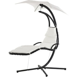 Outsunny - easycomfort sdraio sospesa da giardino, lettino sospeso imbottito per esterno con tettuccio, crema 190x115x190cm