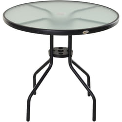 Tavolino da Giardino con Piano in Vetro Temperato e Foro - Outsunny