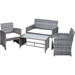 Descrizione: Set mobili da giardino Outsunny 4 pezzi, comprende un divanetto, 2 sedie e un tavolino da caffè. Struttura in ac ...