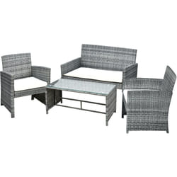 Outsunny - Set Mobili 4 Pezzi Divanetto da Giardino Metallo, Rattan