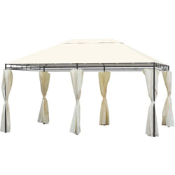 Outsunny Gazebo da Giardino 4x3m con 6 Pareti Rimovibili Poliestere Colore Crema