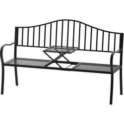 Outsunny - Panchina da Giardino 2 Persone con Tavolino Estensibile Nero