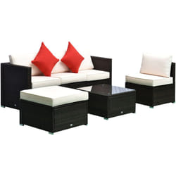 Outsunny - Set Mobili da Giardino in Rattan pe con 4 Poltrone 1 Pouf 1 Tavolino