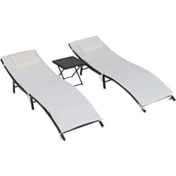 Outsunny - Set 3 Pezzi Lettini Prendisole e Tavolino Pieghevoli Crema