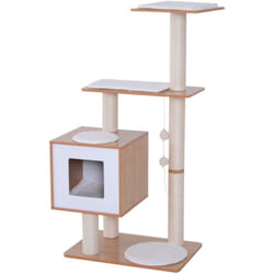Tiragraffi Gatto Altezza 120cm con Cuccia Piattaforme, Bianco - Pawhut