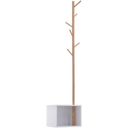 Homcom - Appendiabiti con Panchina Cubo 6 Ganci, Bianco, 40x30x180cm