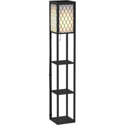 Homcom - Lampada Salvaspazio con Ripiani da Terra Nero, bianco Cotone, mdf