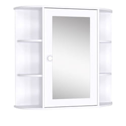 Homcom - Pensile da Bagno in Legno Bianco Armadietto con Specchio e Ripiani