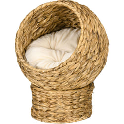 Pawhut - Cuccia Rialzata per Gatti in Vimini con Cuscino in Cotone