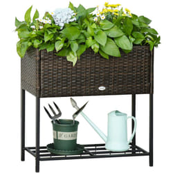 Outsunny - Giardino Rialzato Effetto Vimini con Ripiano Marrone (70x30x70cm)