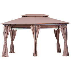 Outsunny Gazebo 4x3m con Doppio Tetto e Struttura in Acciaio Color Cachi