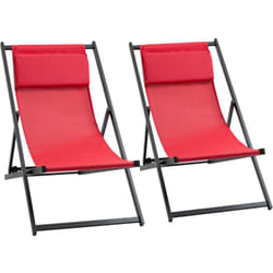 Outsunny - Set 2 Sedie Sdraio Pieghevoli in Alluminio Rosso 96.5 x 58 x 91.5cm
