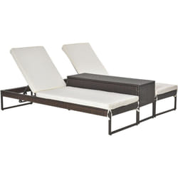 Outsunny - 3pz Rattan Componibile 2 Lettini Prendisole 1 Tavolino Materassini