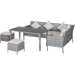Outsunny - Set da Esterno 5 pz in Rattan con 2 Divani Tavolino e 2 Sgabelli Grigi