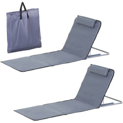 Outsunny - Set 2 Pzi Lettini Spiaggia Pieghevoli Schienale Regolabile Grigio