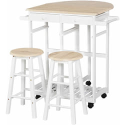 Carrello da Cucina Pieghevole con 2 Sgabelli in Legno mdf Bianco - Homcom