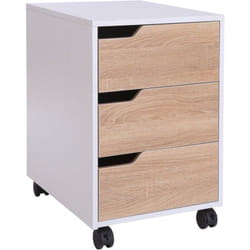 Homcom - Cassettiera Bianca e Color Legno in mdf 3 Cassetti, 4 Ruote 40x50x57.5cm