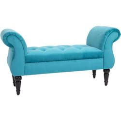 Panca Fondoletto Azzurra Rétro Imbottita con Braccioli 117 x 40 x 58cm - Homcom