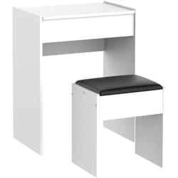 Homcom - Tavolo Trucco Bianco con Sgabello Specchio e Contenitore 60.2 x 40.2 x 79