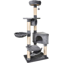 PawHut Tiragraffi a Colonna per Gatti con Cuccia, Amaca, Grigio