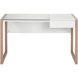 HOMCOM Scrivania di Design in Legno e Vetro Temperato con Cassetto 120x60x75cm