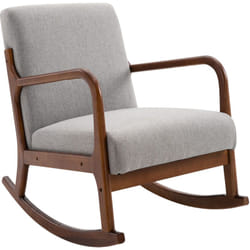 Homcom - Poltrona a Dondolo Imbottita, Design Vintage in Legno e Poliestere Grigio