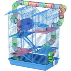 Pawhut - Gabbia per Criceti e Roditori a 5 Piani con Tubi Colorati, Blu