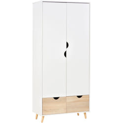 Armadio a Due Ante in Legno con 1 Ripiano e 2 Cassetti, Bianco - Homcom