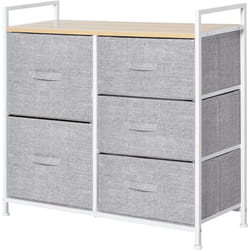 Homcom - Cassettiera con 5 Cassetti Pieghevoli e Rimovibili in Tessuto Grigio
