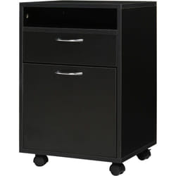 Homcom - Cassettiera Portadocumenti da Ufficio in Legno Nero 2 Cassetti 4 Ruote