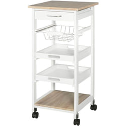 Carrello da Cucina Salvaspazio in Legno Bianco con 4 Ruote 37x37x82cm - Homcom
