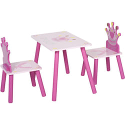 Homcom - Set Tavolo e 2 Sedie Tema Principesse per Cameretta Bambini in Legno Rosa