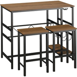 Homcom - Set Tavolo con 2 Sgabelli Alti da Bar, Portabottiglie e Portabicchieri