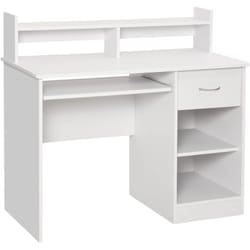 Homcom - Scrivania Compatta Computer in Legno Bianco Ripiano Tastiera Estraibile